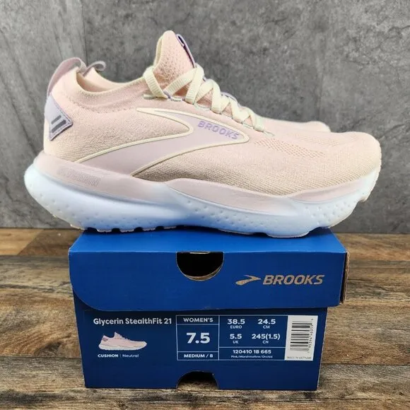 Brooks Glycerin StealthFit 21 Size 7.5 Womens Pink Marshmallow Running Shoes
