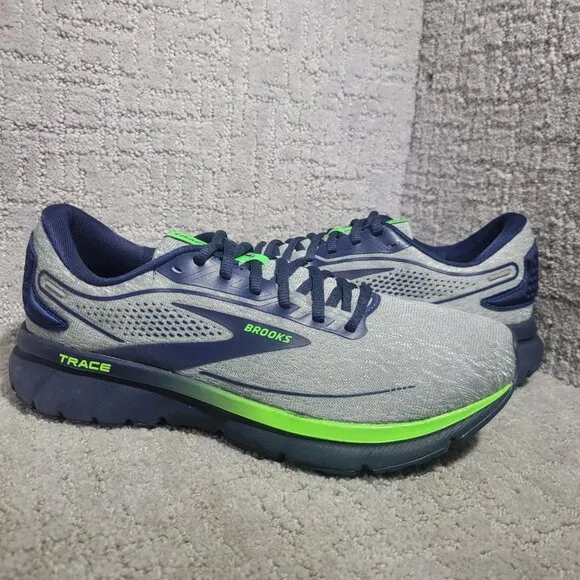 Brooks Trace 2 Men’s Size 9D US Grey Blue Green Gecko Running Shoes 1103881D027