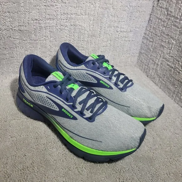 Brooks Trace 2 Men’s Size 9D US Grey Blue Green Gecko Running Shoes 1103881D027