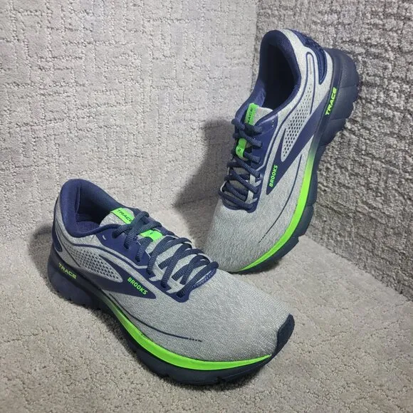 Brooks Trace 2 Men’s Size 9D US Grey Blue Green Gecko Running Shoes 1103881D027