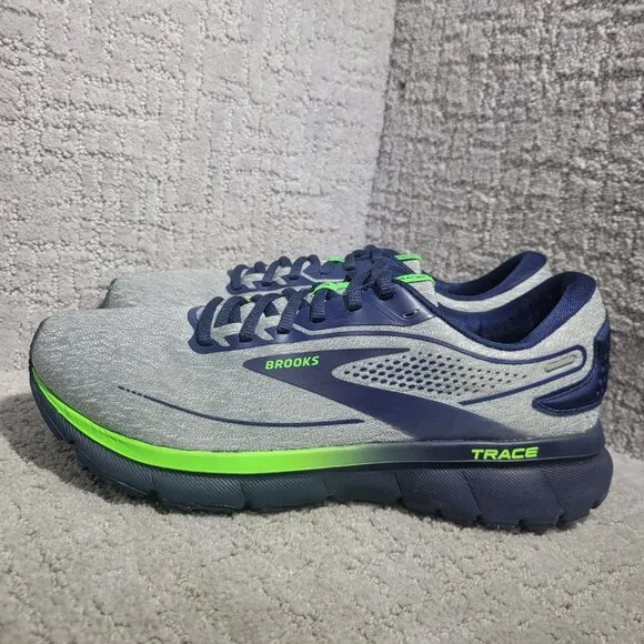 Brooks Trace 2 Men’s Size 9D US Grey Blue Green Gecko Running Shoes 1103881D027