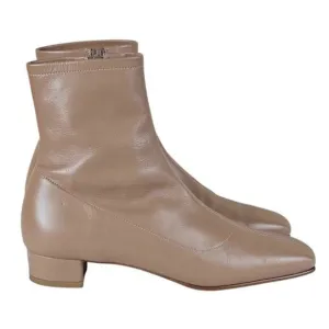 BY FAR Leather Ankle Booties Neutral Taupe Size 37 Nearly NEW