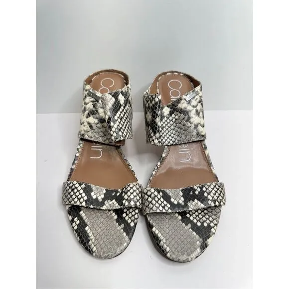 Calvin Klein Sandals Size 8 Snakeskin Open Toe Leather Heels