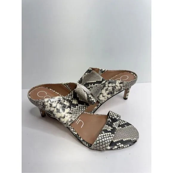 Calvin Klein Sandals Size 8 Snakeskin Open Toe Leather Heels