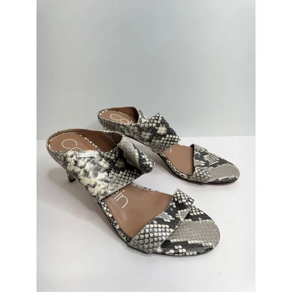 Calvin Klein Sandals Size 8 Snakeskin Open Toe Leather Heels