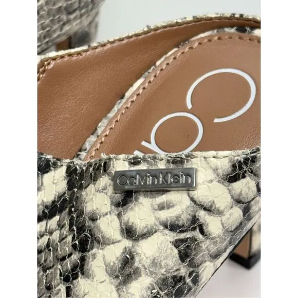 Calvin Klein Sandals Size 8 Snakeskin Open Toe Leather Heels