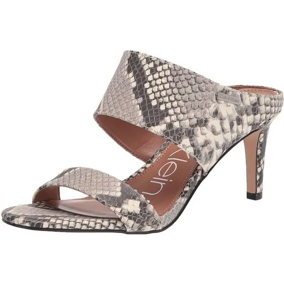 Calvin Klein Sandals Size 8 Snakeskin Open Toe Leather Heels
