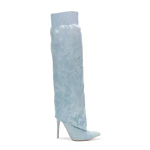 Cape Robbin Stiletto Pointy Fold Over Sock Boots Denim Size 7.5