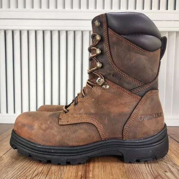 Carolina 8&quot; Waterproof Steel Toe Work Boots Men's 8 EE Wide Brown Leather CA3524
