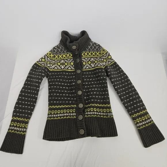 Carve Designs Cardigan Women's  extraSmall Brown Yellow 100% Merino Wool Sweater