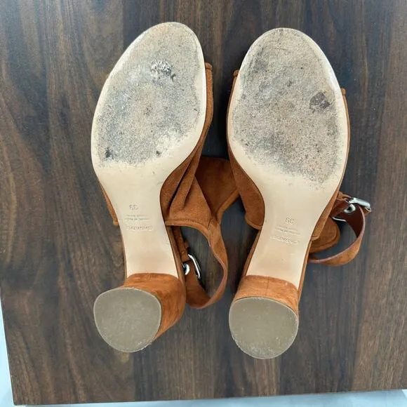 Casadei Block Heels Womens 39 Brown Suede Sling Back Sandals Peep Toe Block Pump