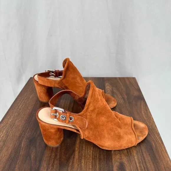 Casadei Block Heels Womens 39 Brown Suede Sling Back Sandals Peep Toe Block Pump