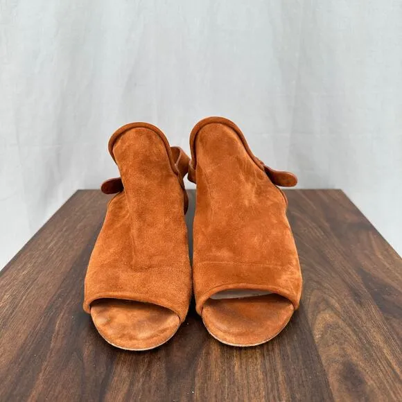 Casadei Block Heels Womens 39 Brown Suede Sling Back Sandals Peep Toe Block Pump