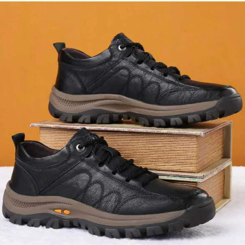 Casual Leather Shoes - Men's Outdoor Hiking Shoes with Microfiber Upper