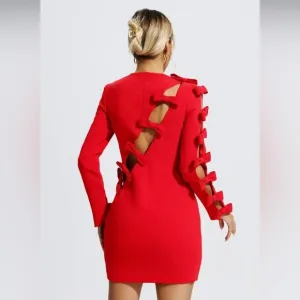 Catchall NWT Briar Red Asymmetric Cutout Bow Mini Dress