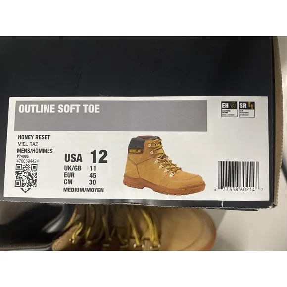 Caterpillar Men's Outline SOFT Toe HONEY RESET Comfort Work Boots Size 12