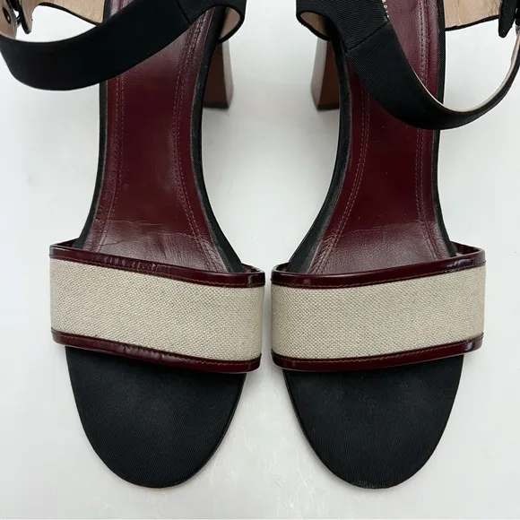 CELINE Black Beige Burgundy Ankle Strap Sandals Heels Minimalist EU 39.5 US 9.5