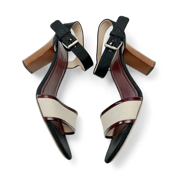 CELINE Black Beige Burgundy Ankle Strap Sandals Heels Minimalist EU 39.5 US 9.5