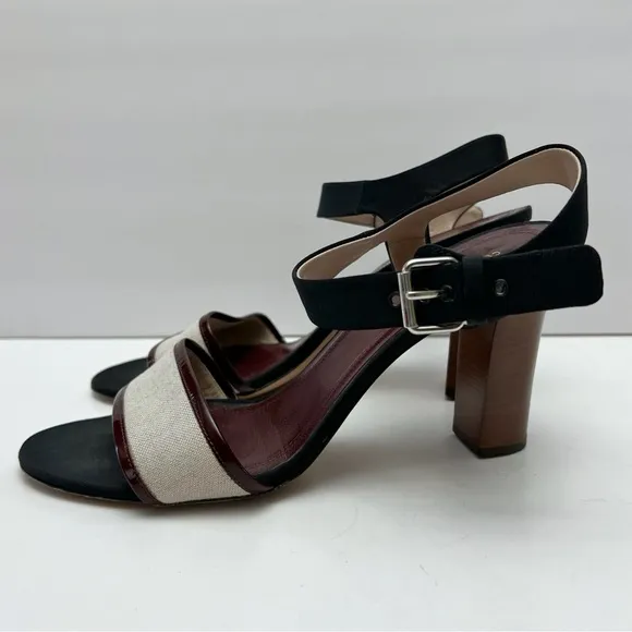 CELINE Black Beige Burgundy Ankle Strap Sandals Heels Minimalist EU 39.5 US 9.5
