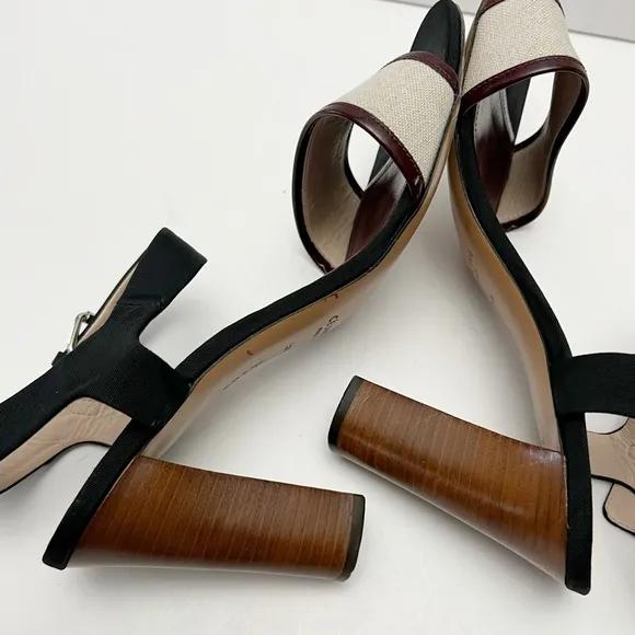 CELINE Black Beige Burgundy Ankle Strap Sandals Heels Minimalist EU 39.5 US 9.5