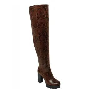 CHARLES BY CHARLES DAVID Womens Brown Snake Warning Toe Block Heel Boots 7.5 M