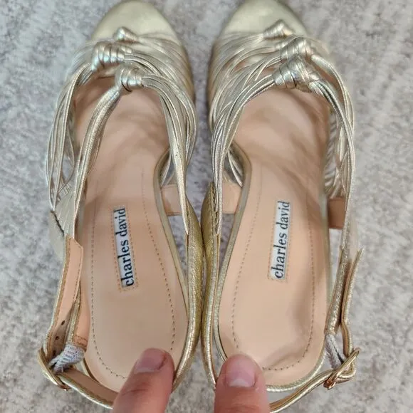 Charles David elegant strappy metallic gold sandals heels, size 11 ladies