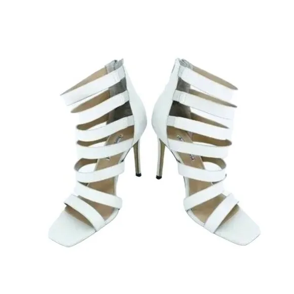 Charles David Velma White Leather Strappy Heels Sandals SZ 8.5 New