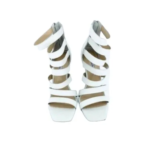 Charles David Velma White Leather Strappy Heels Sandals SZ 8.5 New
