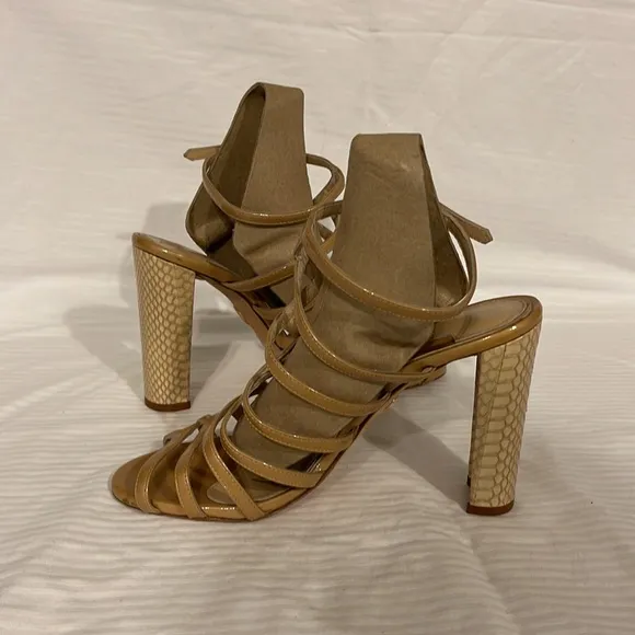Chelsea Paris Leather Strappy Sandal Heels Beige Size IT 40 USA 10