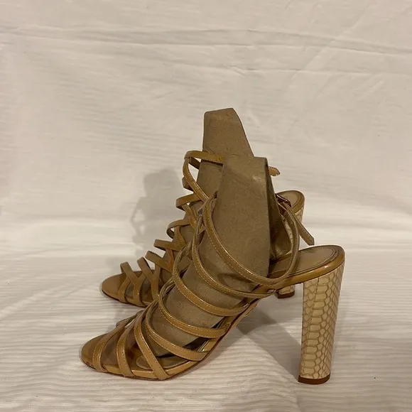 Chelsea Paris Leather Strappy Sandal Heels Beige Size IT 40 USA 10