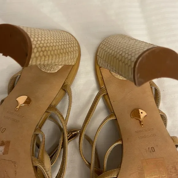 Chelsea Paris Leather Strappy Sandal Heels Beige Size IT 40 USA 10