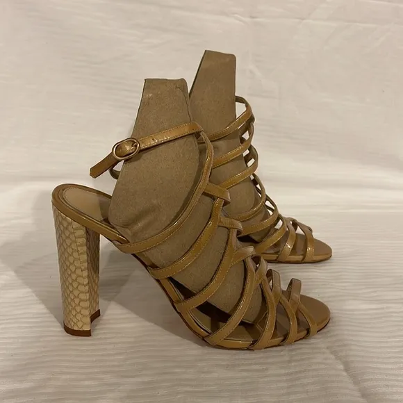 Chelsea Paris Leather Strappy Sandal Heels Beige Size IT 40 USA 10