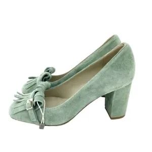 Cheville Made in Italy Green Suede Leather Block Heel Shoes SZ 35 EU 5 US NIB