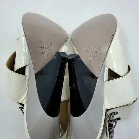 Chloe Off White Criss Cross Patent Leather Heels