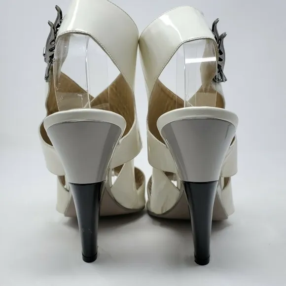Chloe Off White Criss Cross Patent Leather Heels