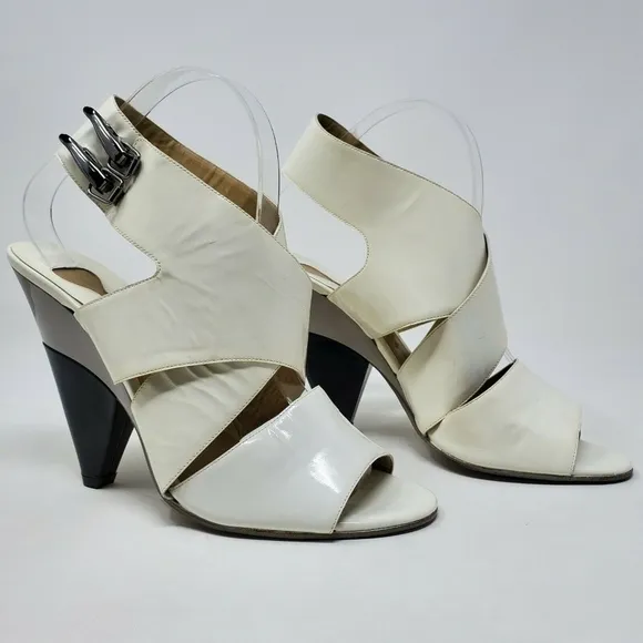 Chloe Off White Criss Cross Patent Leather Heels