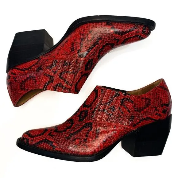 Chloe Rylee Python Print Leather Heeled Ankle Boots EU 37 US 7 Gypsy Red Slip On