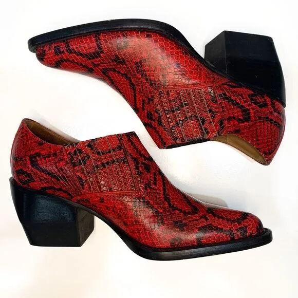 Chloe Rylee Python Print Leather Heeled Ankle Boots EU 37 US 7 Gypsy Red Slip On