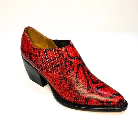 Chloe Rylee Python Print Leather Heeled Ankle Boots EU 37 US 7 Gypsy Red Slip On