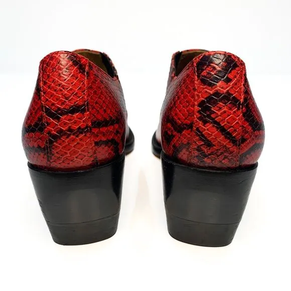 Chloe Rylee Python Print Leather Heeled Ankle Boots EU 37 US 7 Gypsy Red Slip On