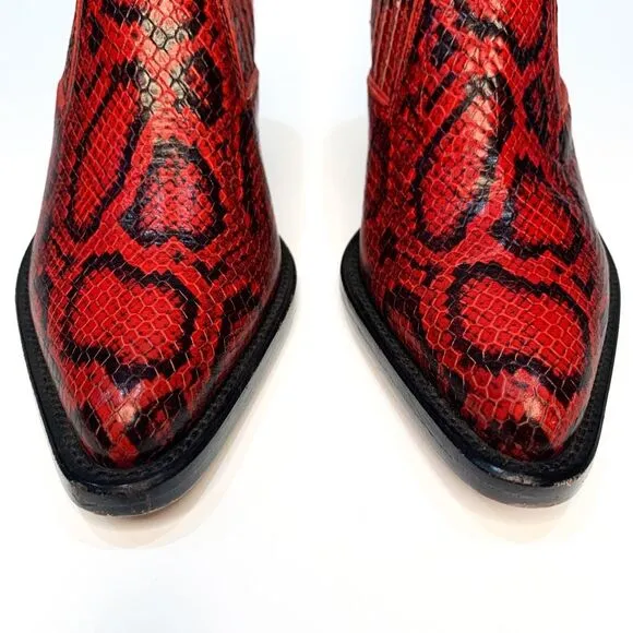 Chloe Rylee Python Print Leather Heeled Ankle Boots EU 37 US 7 Gypsy Red Slip On