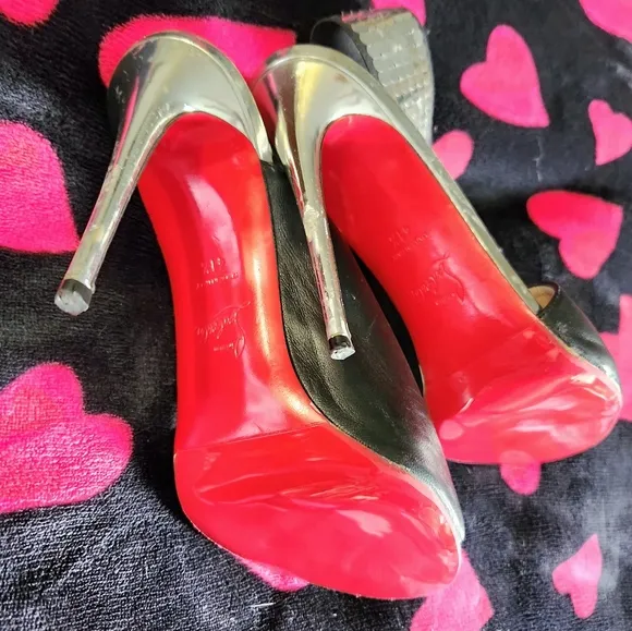 Christian Louboutin Silver Gltter Slingack Sandals, 41.5 Wear. New Soles