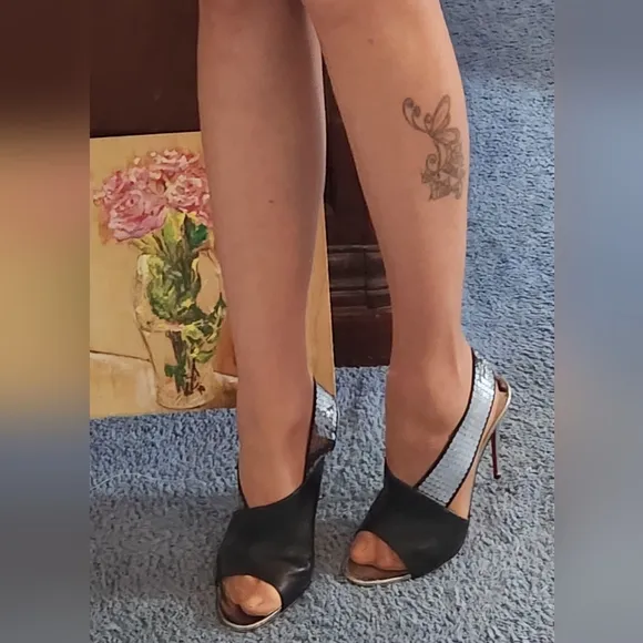 Christian Louboutin Silver Gltter Slingack Sandals, 41.5 Wear. New Soles