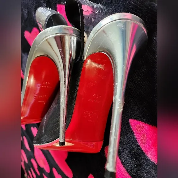 Christian Louboutin Silver Gltter Slingack Sandals, 41.5 Wear. New Soles
