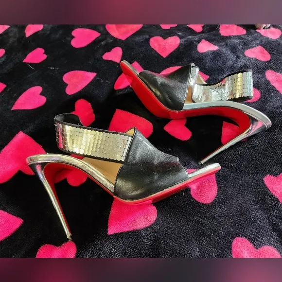 Christian Louboutin Silver Gltter Slingack Sandals, 41.5 Wear. New Soles