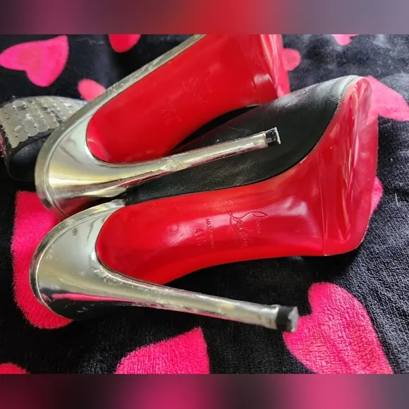 Christian Louboutin Silver Gltter Slingack Sandals, 41.5 Wear. New Soles