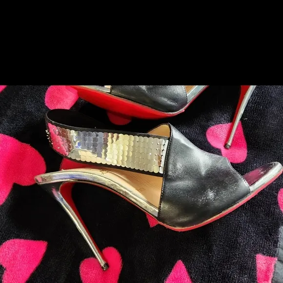 Christian Louboutin Silver Gltter Slingack Sandals, 41.5 Wear. New Soles