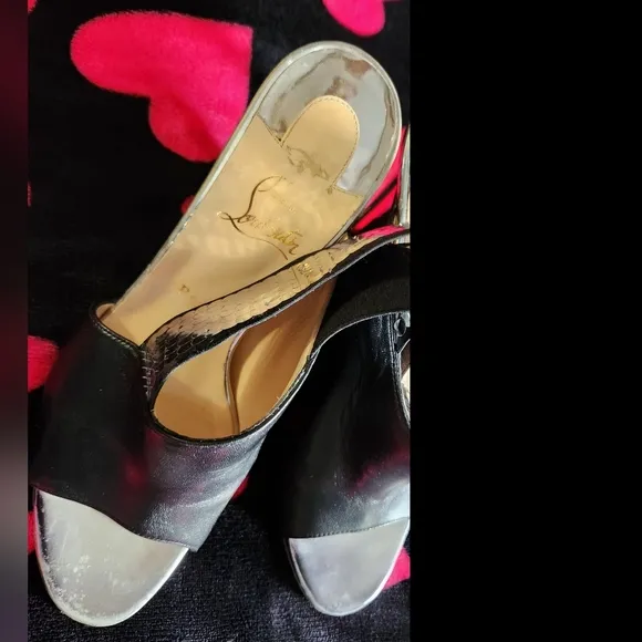 Christian Louboutin Silver Gltter Slingack Sandals, 41.5 Wear. New Soles