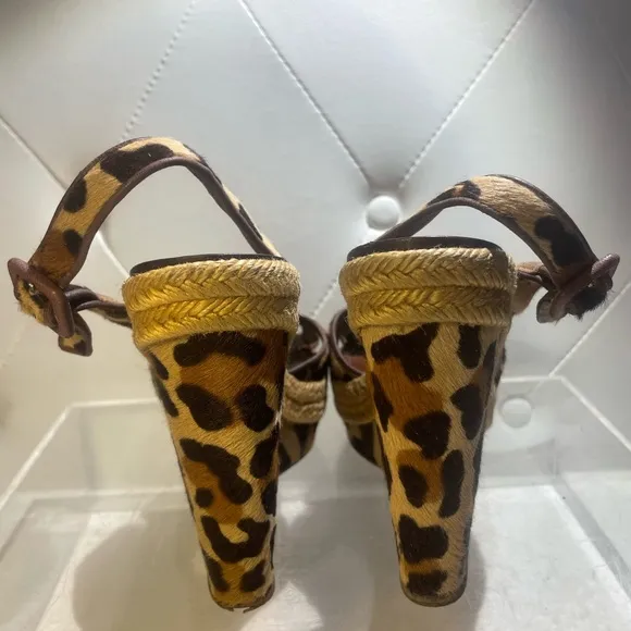 CHristian Louboutin wedge pony hair sandals heels leopard sz 37