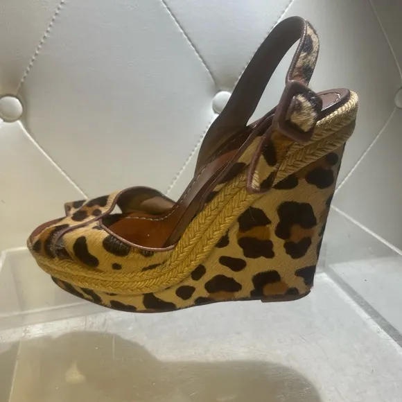 CHristian Louboutin wedge pony hair sandals heels leopard sz 37